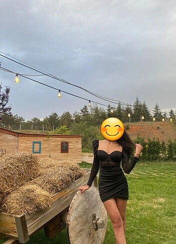H&M simli parıltılı mini elbise siyah