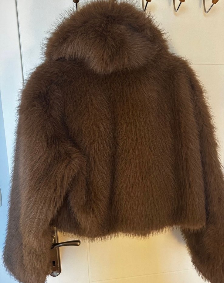 Kahverengi Kadın Kürk Detaylı Midi Ceket Zara - Görsel 3