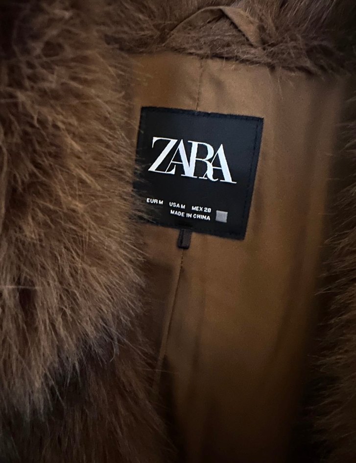 Kahverengi Kadın Kürk Detaylı Midi Ceket Zara - Görsel 2