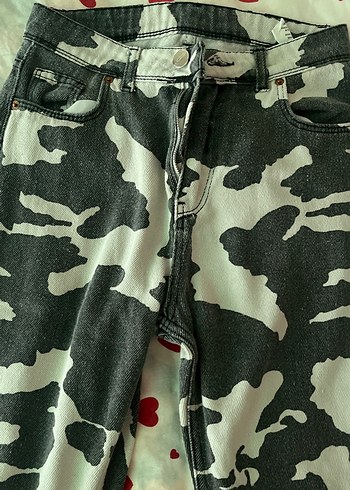 Gri inek Desenli Düğmeli Kadın Jean - Görsel 2