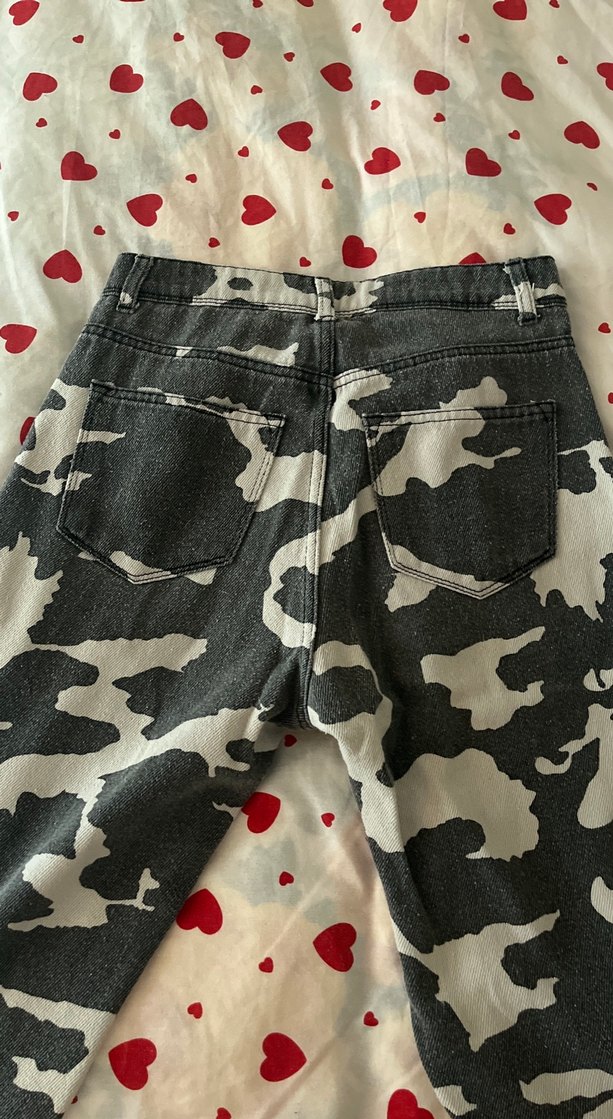 Gri inek Desenli Düğmeli Kadın Jean - Görsel 4