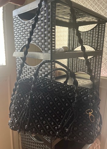 Boncuk İşlemeli Siyah Bohem El Çantası - Görsel 2