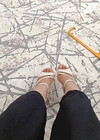 39 Beden beyaz Renk Desenli Kadın Stiletto Topuklu