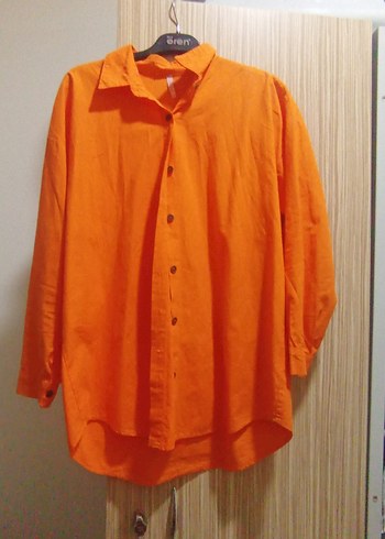 Düğmeli Turuncu Kadın Gömlek - Görsel 2