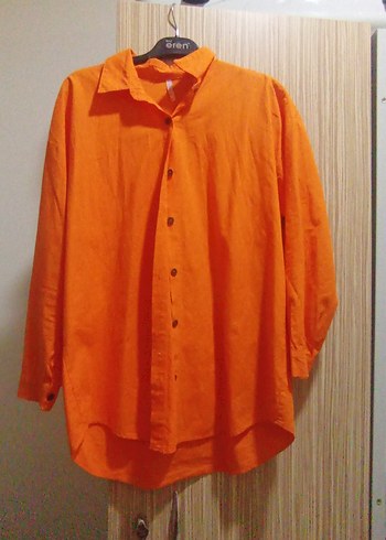 Düğmeli Turuncu Kadın Gömlek - Görsel 3