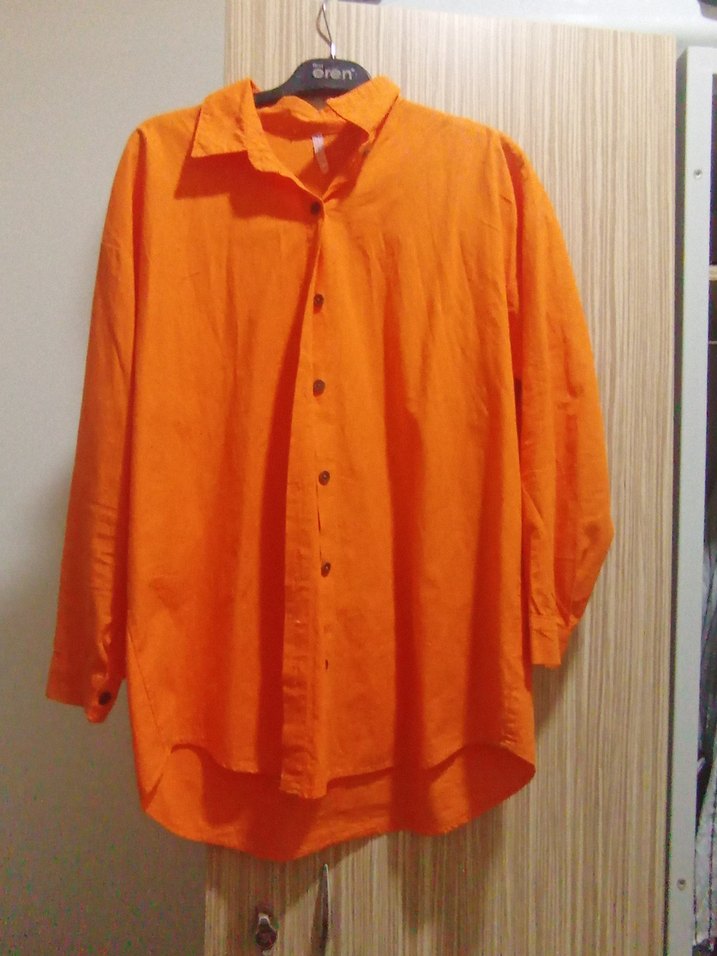 Düğmeli Turuncu Kadın Gömlek - Görsel 2