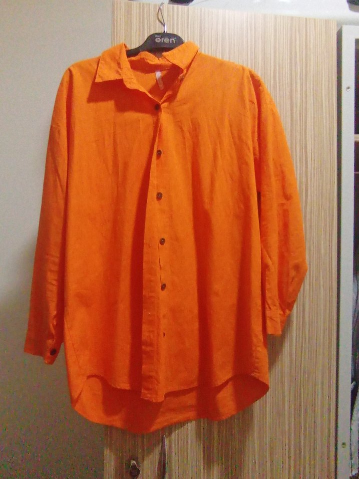 Düğmeli Turuncu Kadın Gömlek - Görsel 3