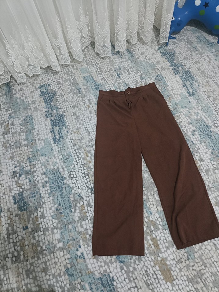 Kadın Kahverengi Pamuklu Bol Kesim Kumaş Pantolon - Görsel 2