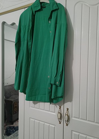 Düğmeli Yeşil Kadın Keten Gömlek - Görsel 4