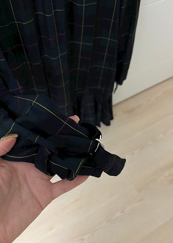 Kareli Piliseli Midi Kadın Elbise - Görsel 4