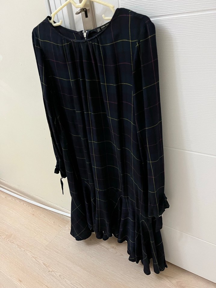 Kareli Piliseli Midi Kadın Elbise - Görsel 2