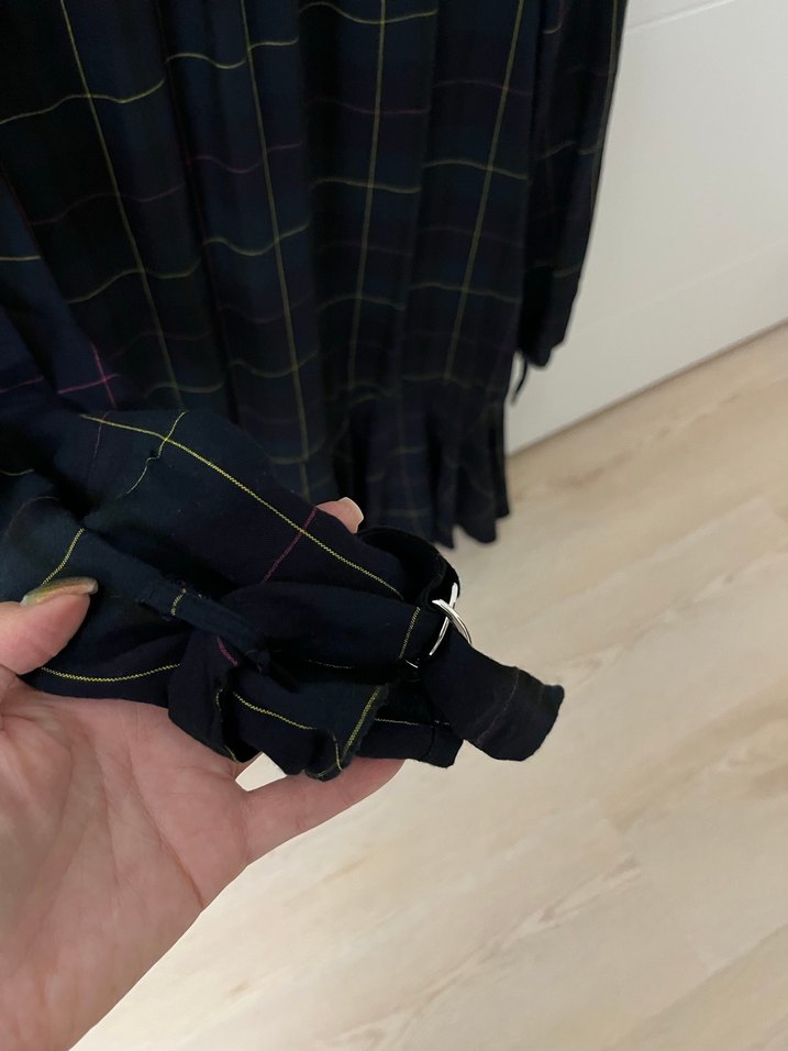 Kareli Piliseli Midi Kadın Elbise - Görsel 4