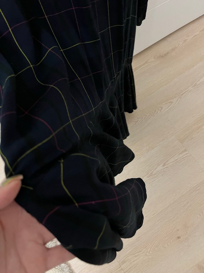 Kareli Piliseli Midi Kadın Elbise - Görsel 5