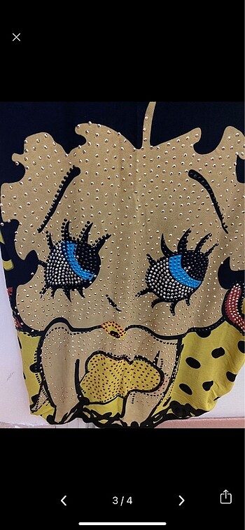 l Beden Betty Boop Basic Taşlı Tunik