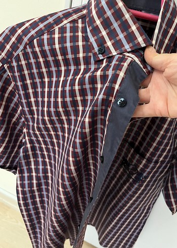 Slim Fit Kısa Kol Kareli Gömlek - Görsel 3