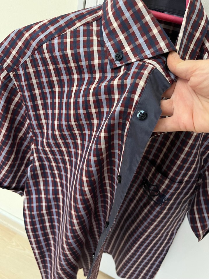 Slim Fit Kısa Kol Kareli Gömlek - Görsel 3