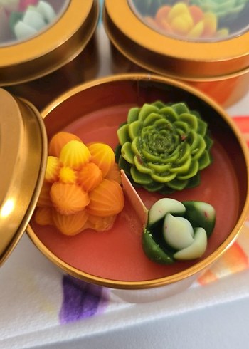 Renkli Sukulent Desenli Mum Seti - Görsel 2