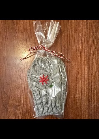 Gri Nakışlı Bohem Örgü Eldiven - Görsel 4