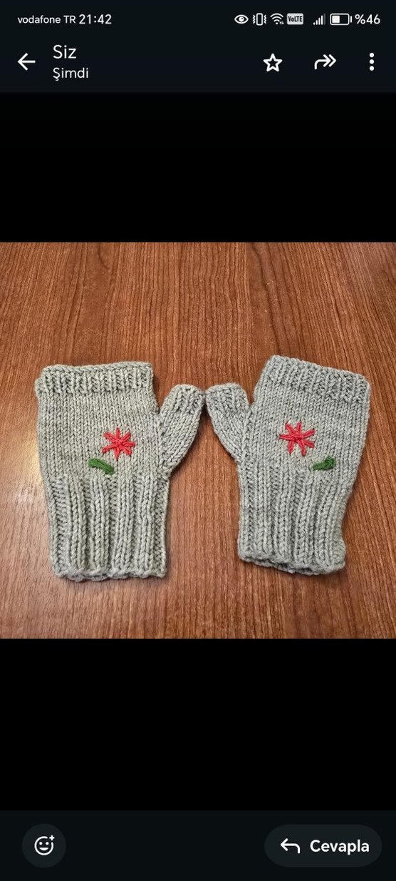 Gri Nakışlı Bohem Örgü Eldiven - Görsel 2