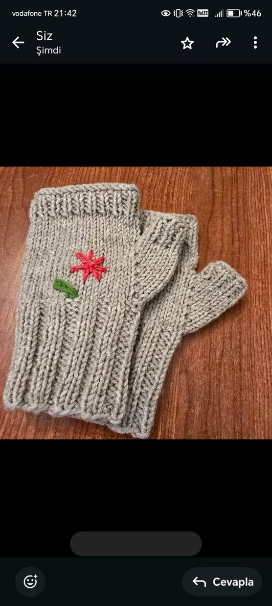 Gri Nakışlı Bohem Örgü Eldiven - Görsel 3