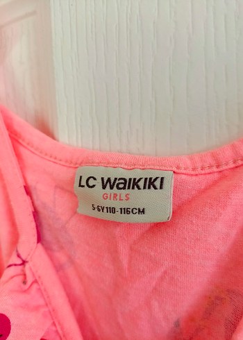 5-6 yaş Kız Çocuk Pembe Flamingo Desenli Askılı Elbise - Görsel 2