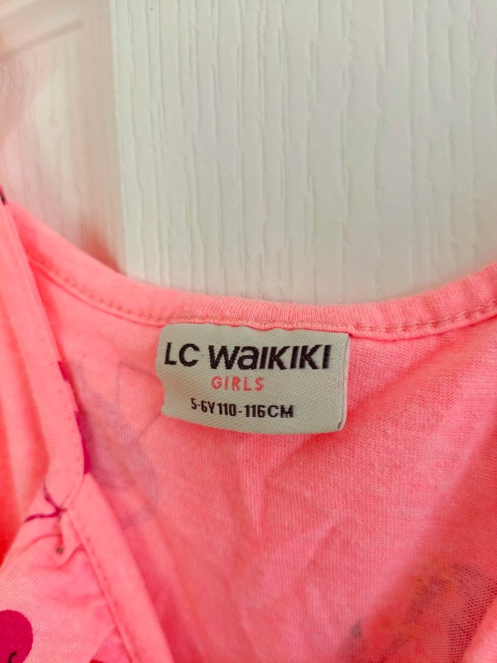 5-6 yaş Kız Çocuk Pembe Flamingo Desenli Askılı Elbise - Görsel 2