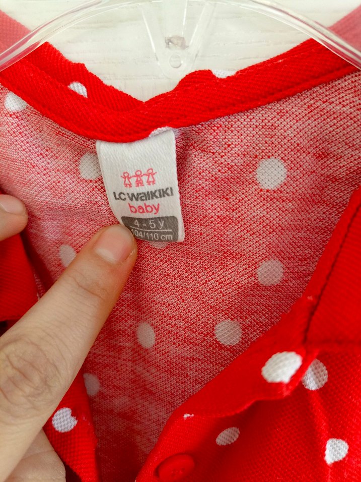 4-5 yaş Kolsuz Kırmızı Puantiyeli Kız Elbisesi - Görsel 2