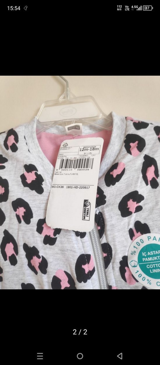 Gri Desenli Fermuarlı Bebek Kız Tulum - Görsel 2