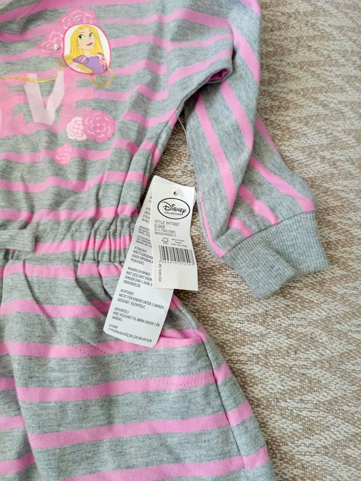 Kız Çocuk Pembe Gri Çizgili Uzun Kollu Elbise - Görsel 3