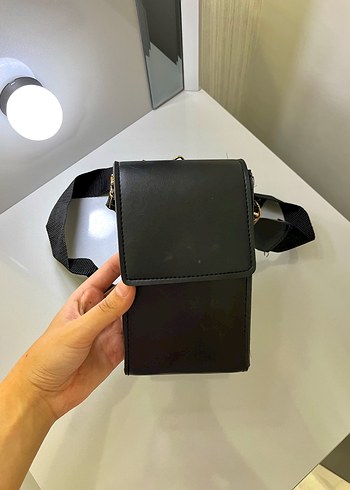 Siyah Deri Kadın telefon  Çantası - Görsel 3