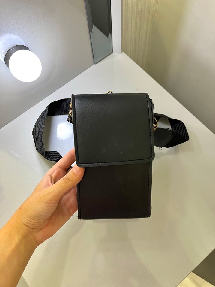 Siyah Deri Kadın telefon  Çantası - Görsel 3