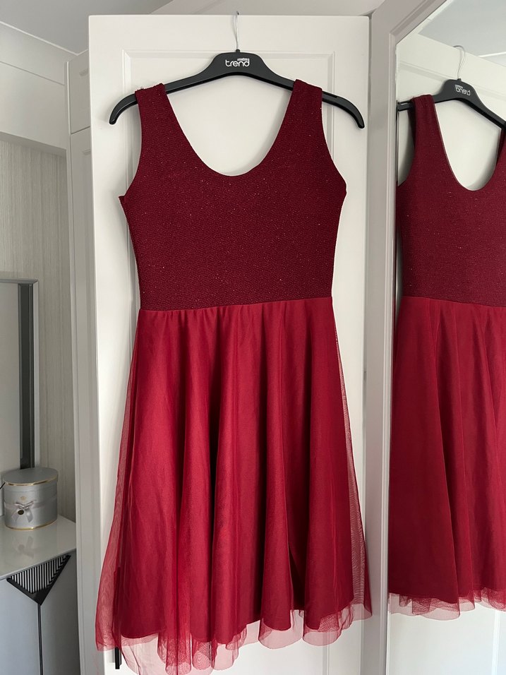 İnci Detaylı Bordo Midi Abiye Elbise - Görsel 2