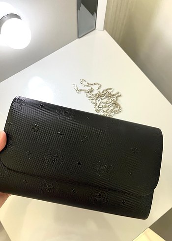 Siyah İşlemeli Deri Zincir Detaylı Kadın Portföy Çanta - Görsel 3