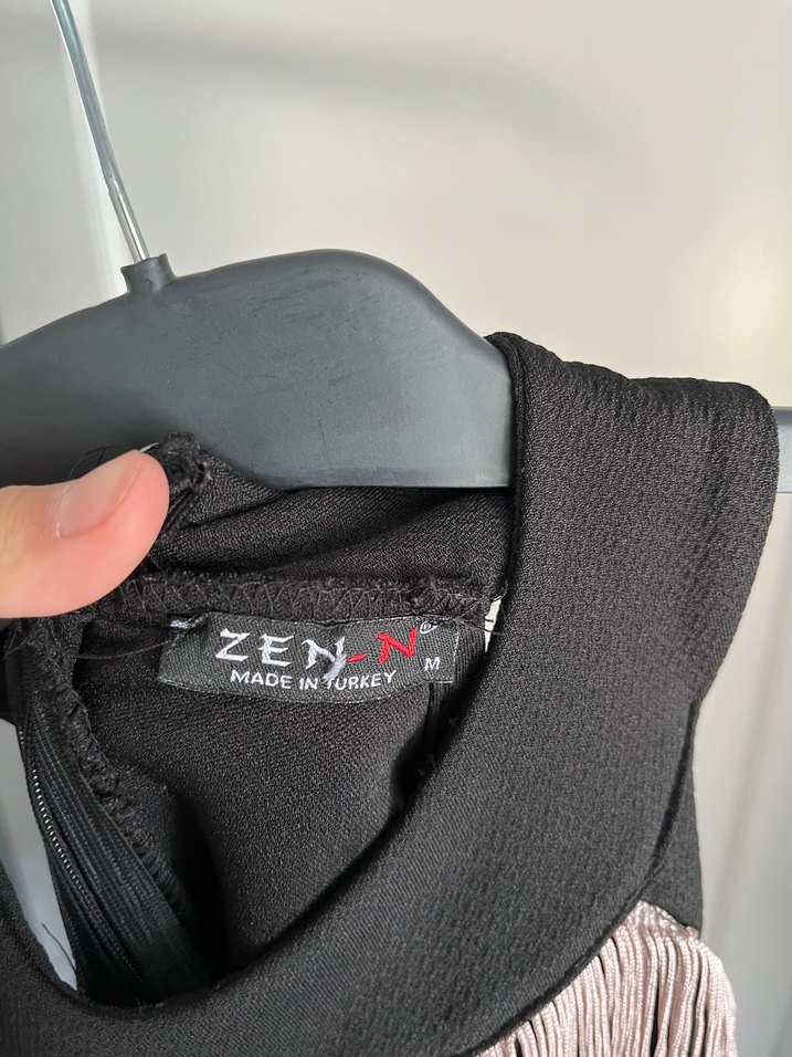 Püsküllü Siyah mini Kadın Abiye Elbise - Görsel 3