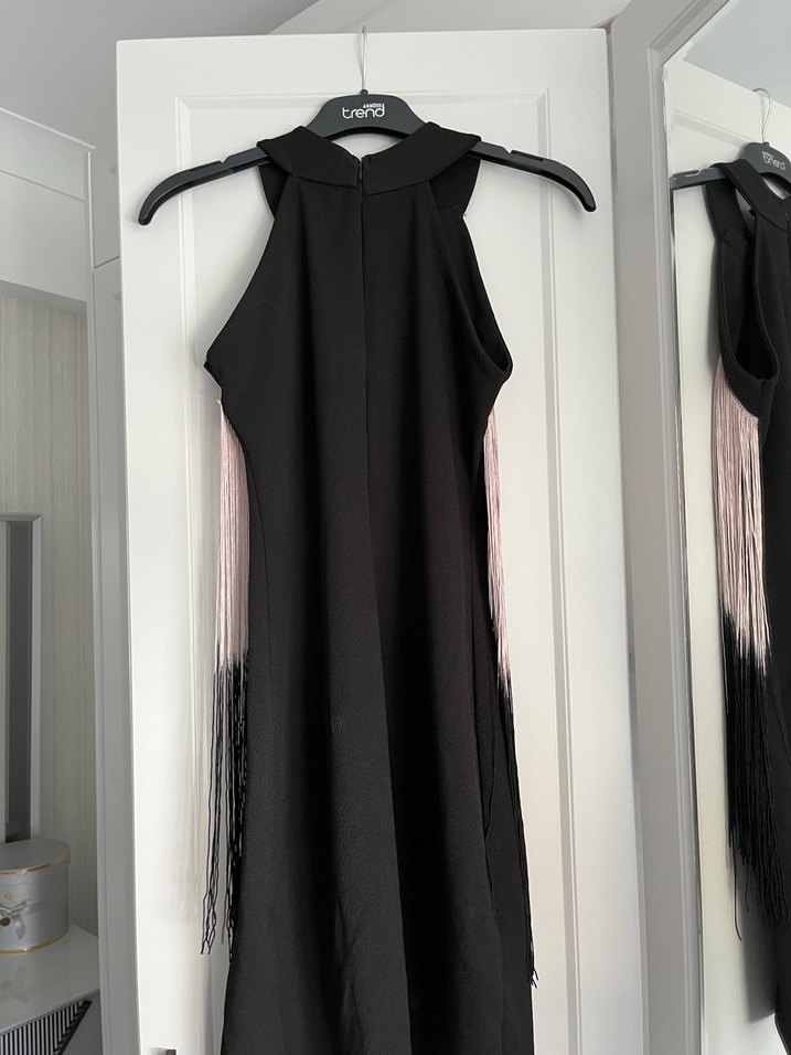 Püsküllü Siyah mini Kadın Abiye Elbise - Görsel 2