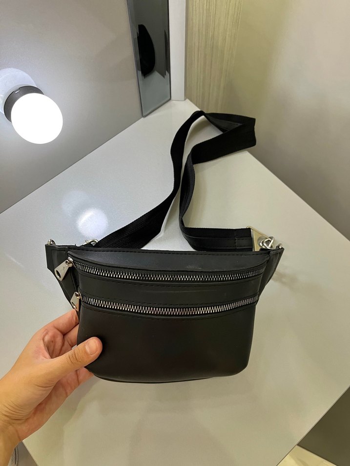 Siyah Deri Kemerli Kadın Çapraz Çanta - Görsel 3