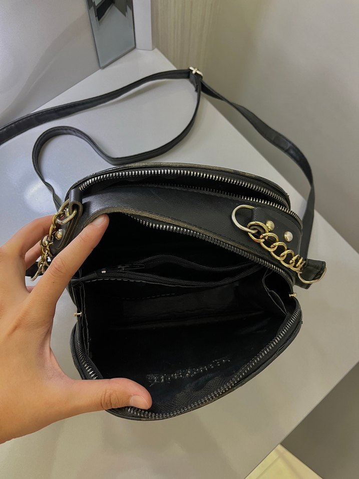 Zincir Detaylı Siyah Deri Kadın Çanta - Görsel 3