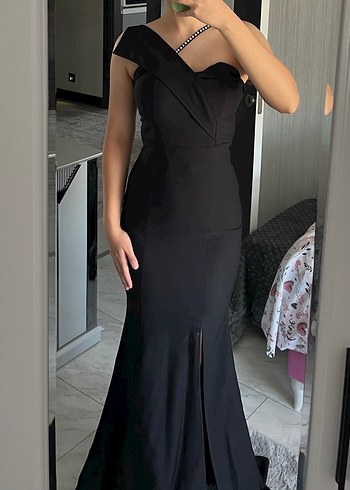 Tek Omuzlu Siyah Uzun Abiye Elbise - Görsel 3