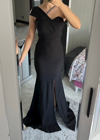 Tek Omuzlu Siyah Uzun Abiye Elbise - Görsel 2