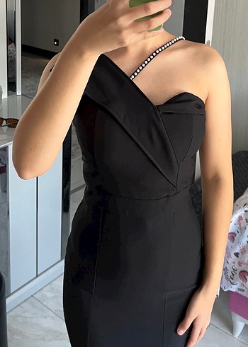 Tek Omuzlu Siyah Uzun Abiye Elbise - Görsel 5