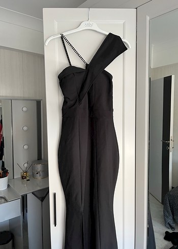 Tek Omuzlu Siyah Uzun Abiye Elbise - Görsel 6