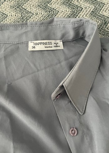 Gri Keten Kadın Gömlek, Salaş Kesim, Uzun Kollu - Görsel 4