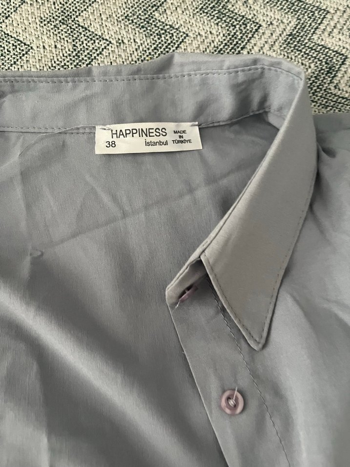 Gri Keten Kadın Gömlek, Salaş Kesim, Uzun Kollu - Görsel 4