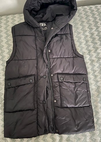 Siyah Kapüşonlu Fermuarlı çocuk yelek - Görsel 2