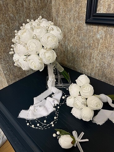 Takım ????Gelin buketi atma çiçeği ve damat yaka çiçeği