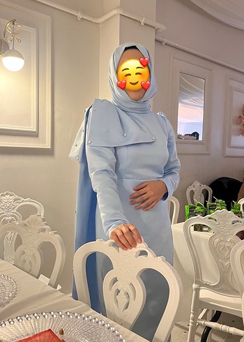 Kadın Mavi Uzun taşlı fiyonk detaylı abiye elbise - Görsel 3