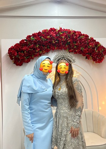 Kadın Mavi Uzun taşlı fiyonk detaylı abiye elbise - Görsel 5