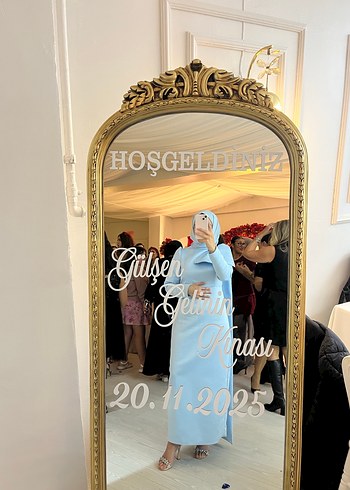 Kadın Mavi Uzun taşlı fiyonk detaylı abiye elbise - Görsel 2