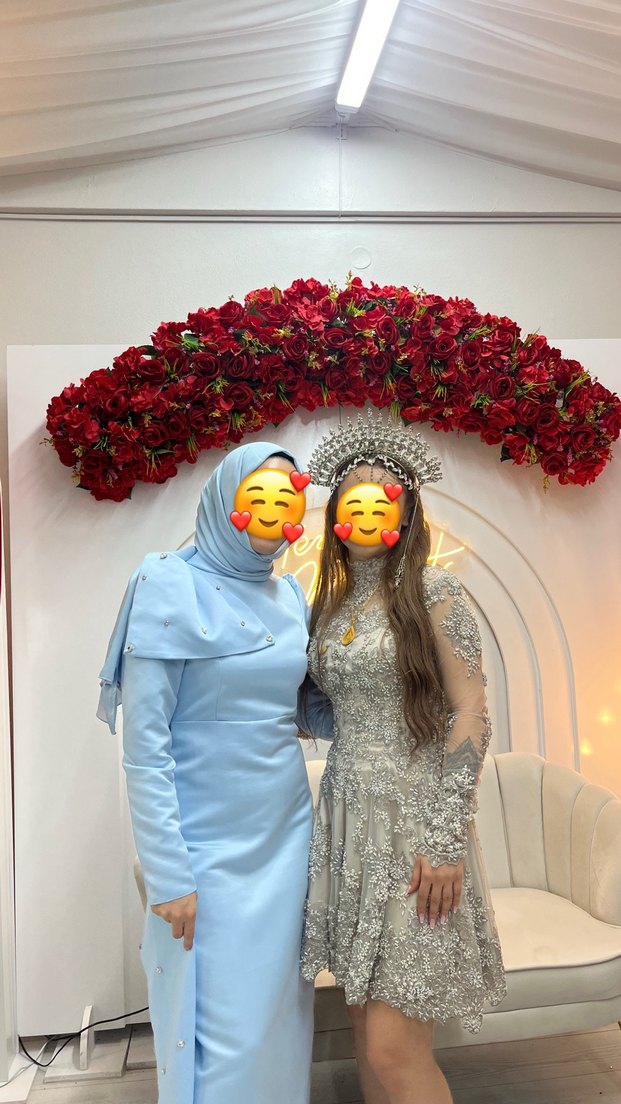 Kadın Mavi Uzun taşlı fiyonk detaylı abiye elbise - Görsel 5