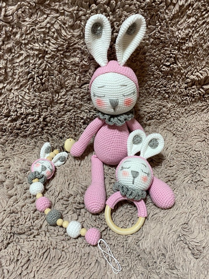 Pembe Tavşan Emzik Zinciri ve Diş Kaşıyıcı Seti - Görsel 3